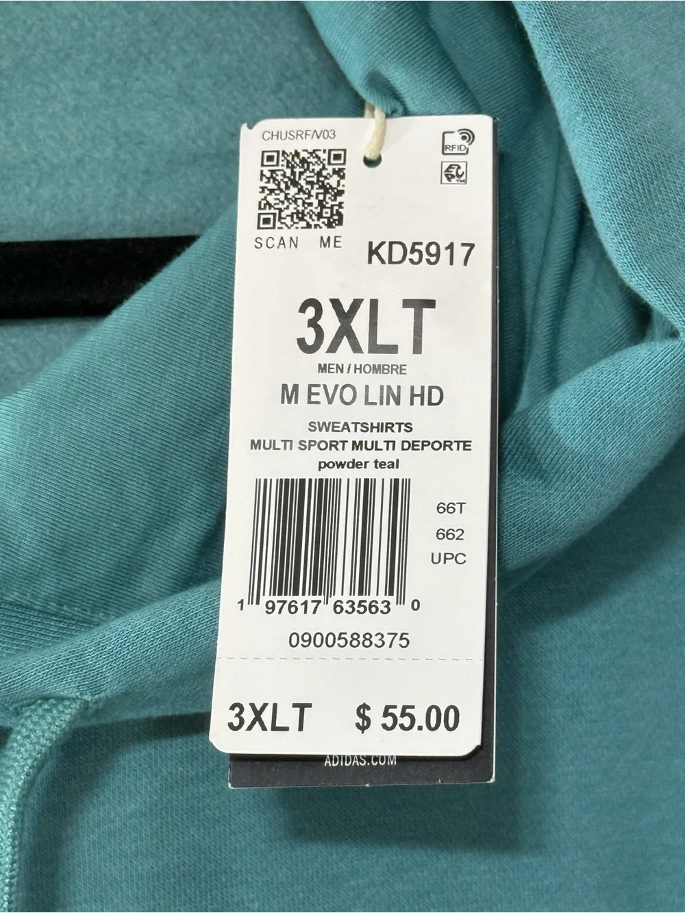adidas Powder Teal Hoodie with Yellow-Green Logo Accent